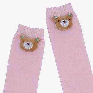 Teddy Bear Socks Plush Teddy Pastel Pink Crew Socks BNWT kawaii Size 5-10